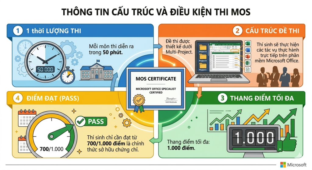 cấu trúc thời lượng thi mos